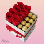 Box de 8 Rosas y 8 Bombones Ferrero.